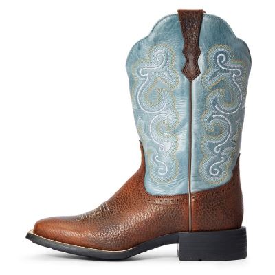 Ariat Quickdraw Kahverengi / Açık Mavi Western Csizma Bayan (32567-126)